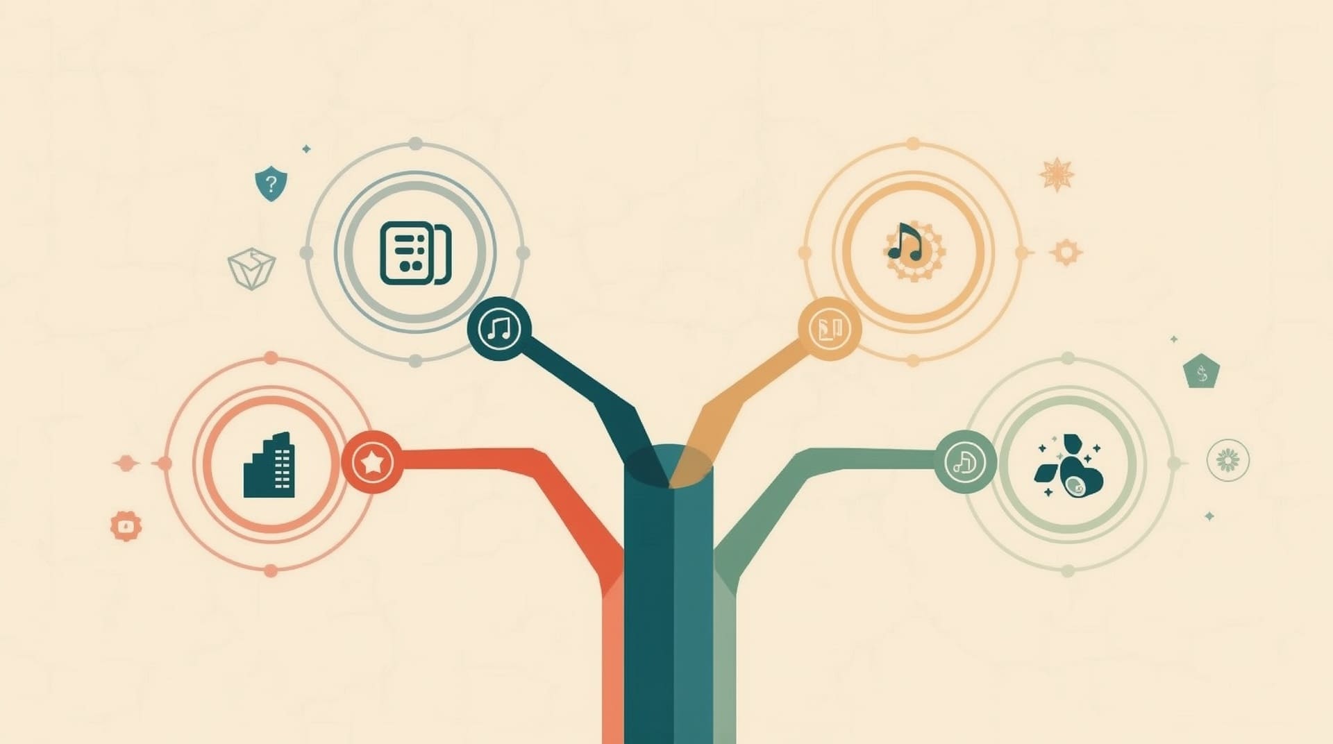 Branching infographic showing DJ specialization paths diverging from generalist expertise into niche event types