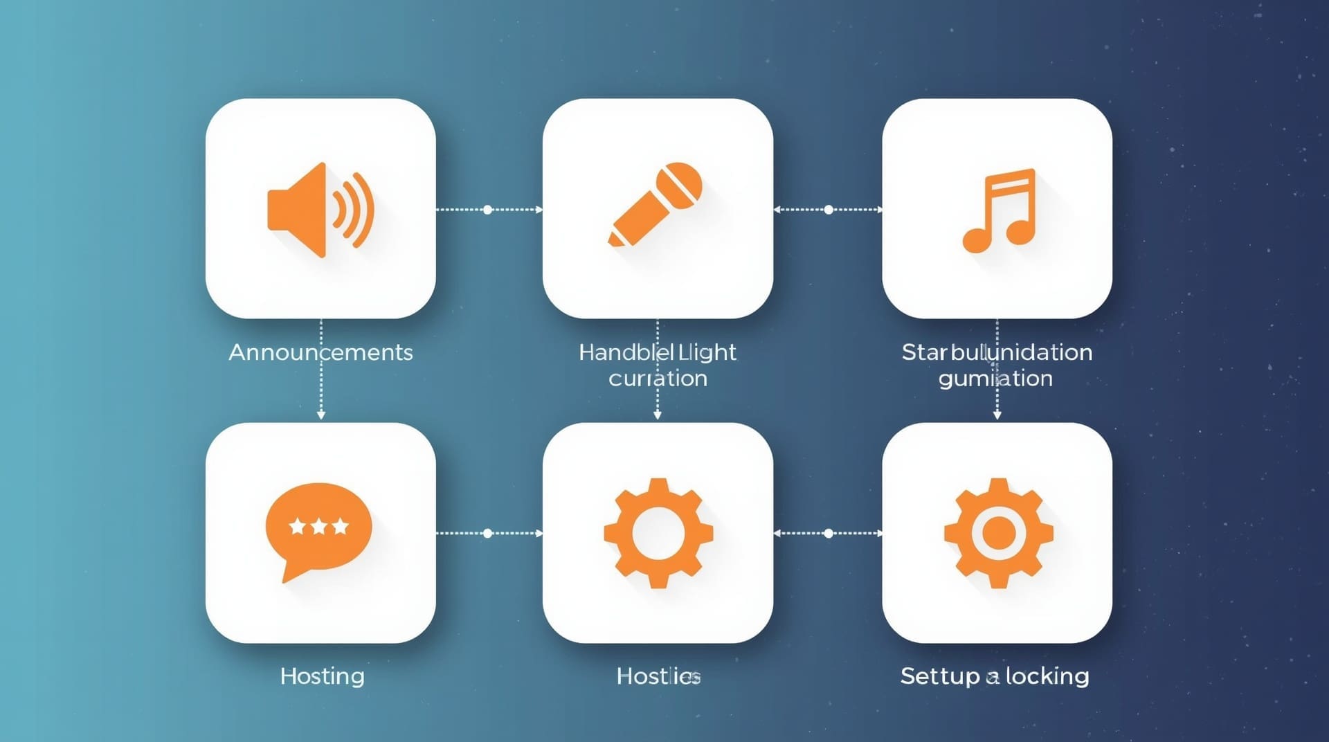 Infographic showing six service elements of a professional corporate holiday party DJ package