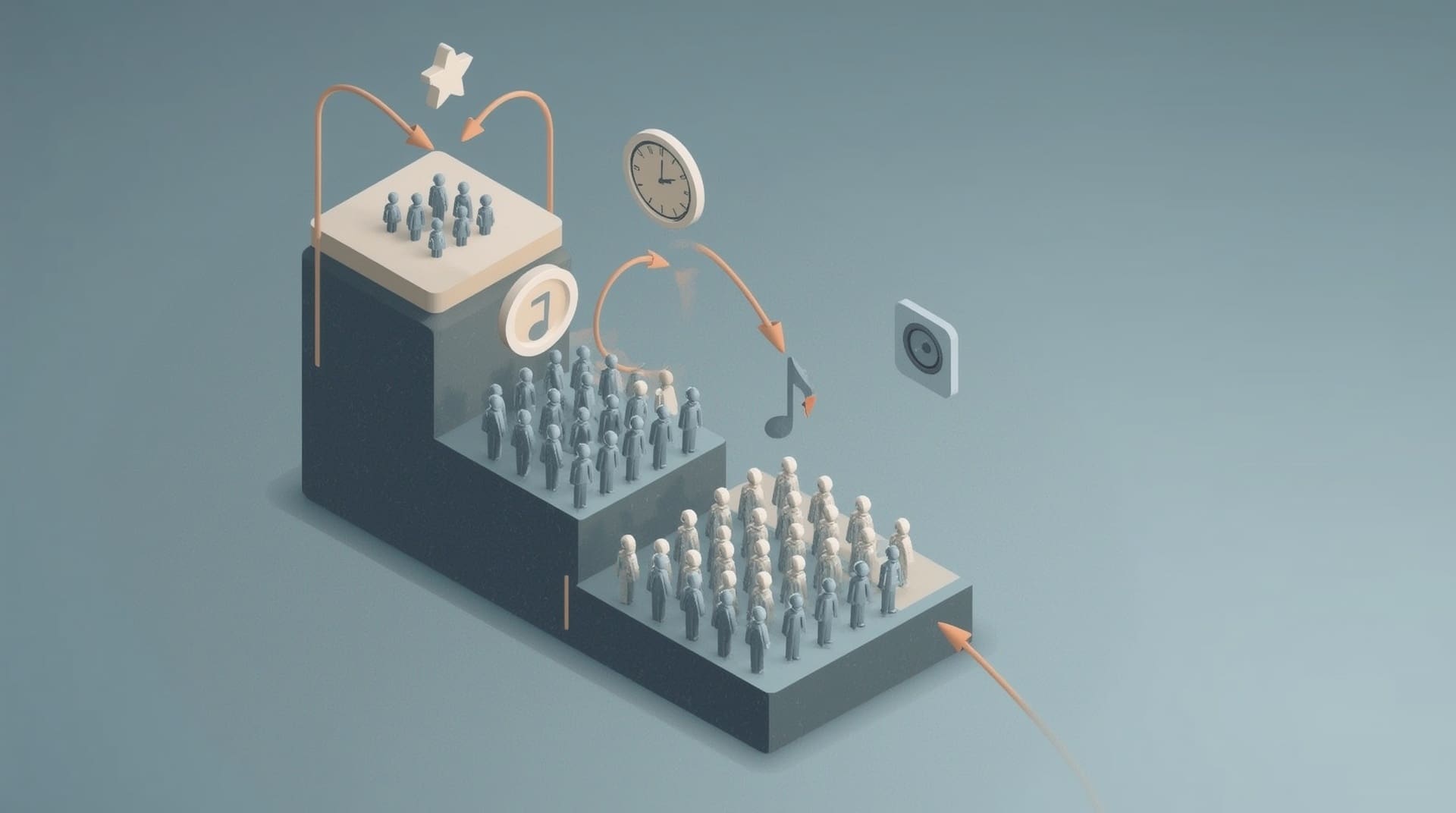 Isometric infographic showing tiered DJ market supply pressure cascading during peak wedding season