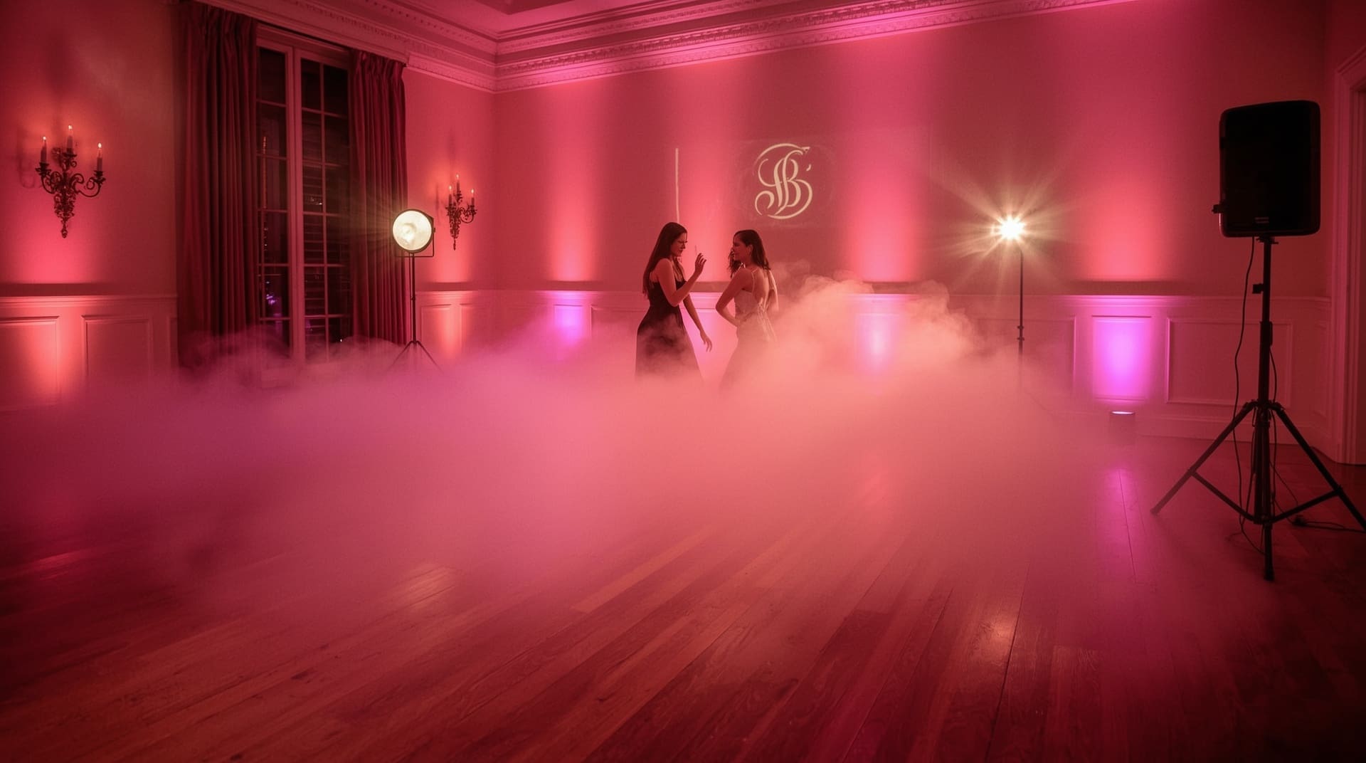 Birthday party venue with fog effects photo booth and custom uplighting in Raleigh