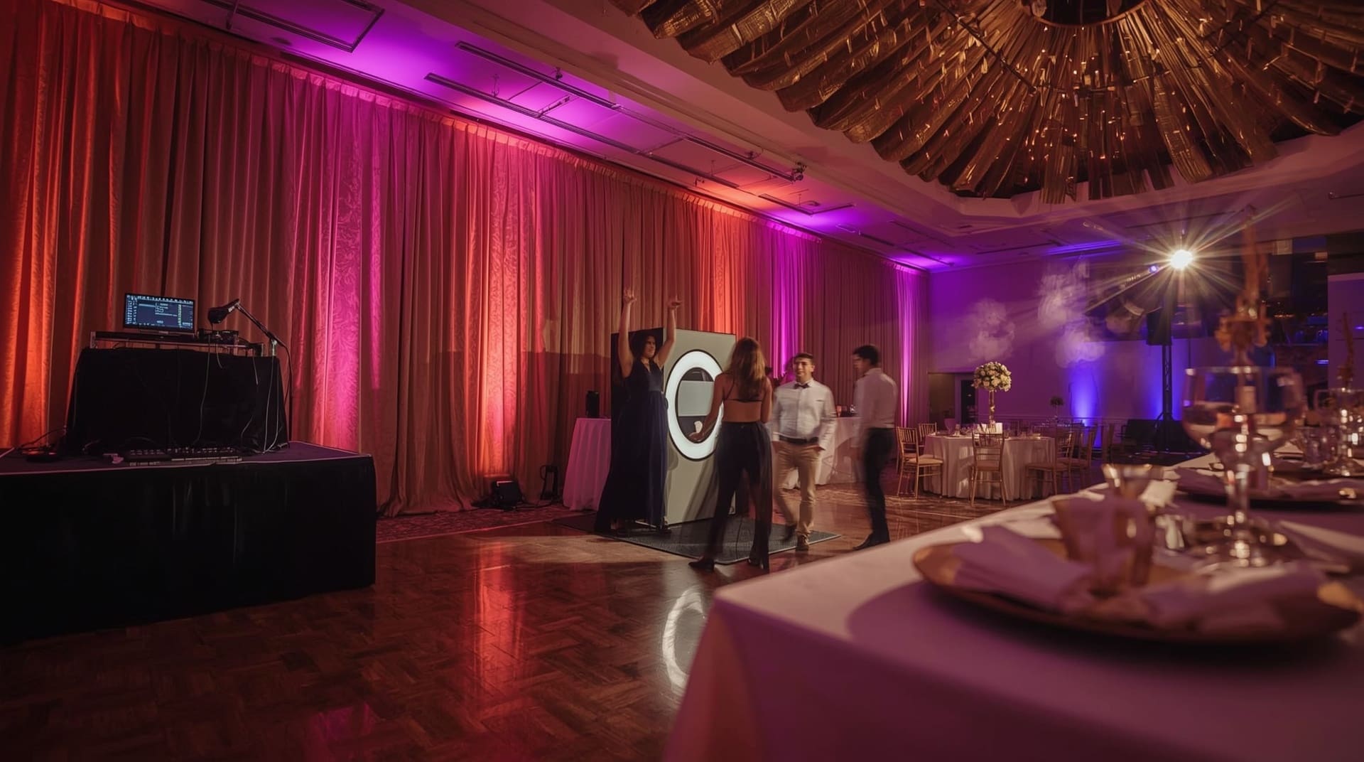 Mitzvah party venue with DJ setup uplighting and photo booth entertainment add-ons
