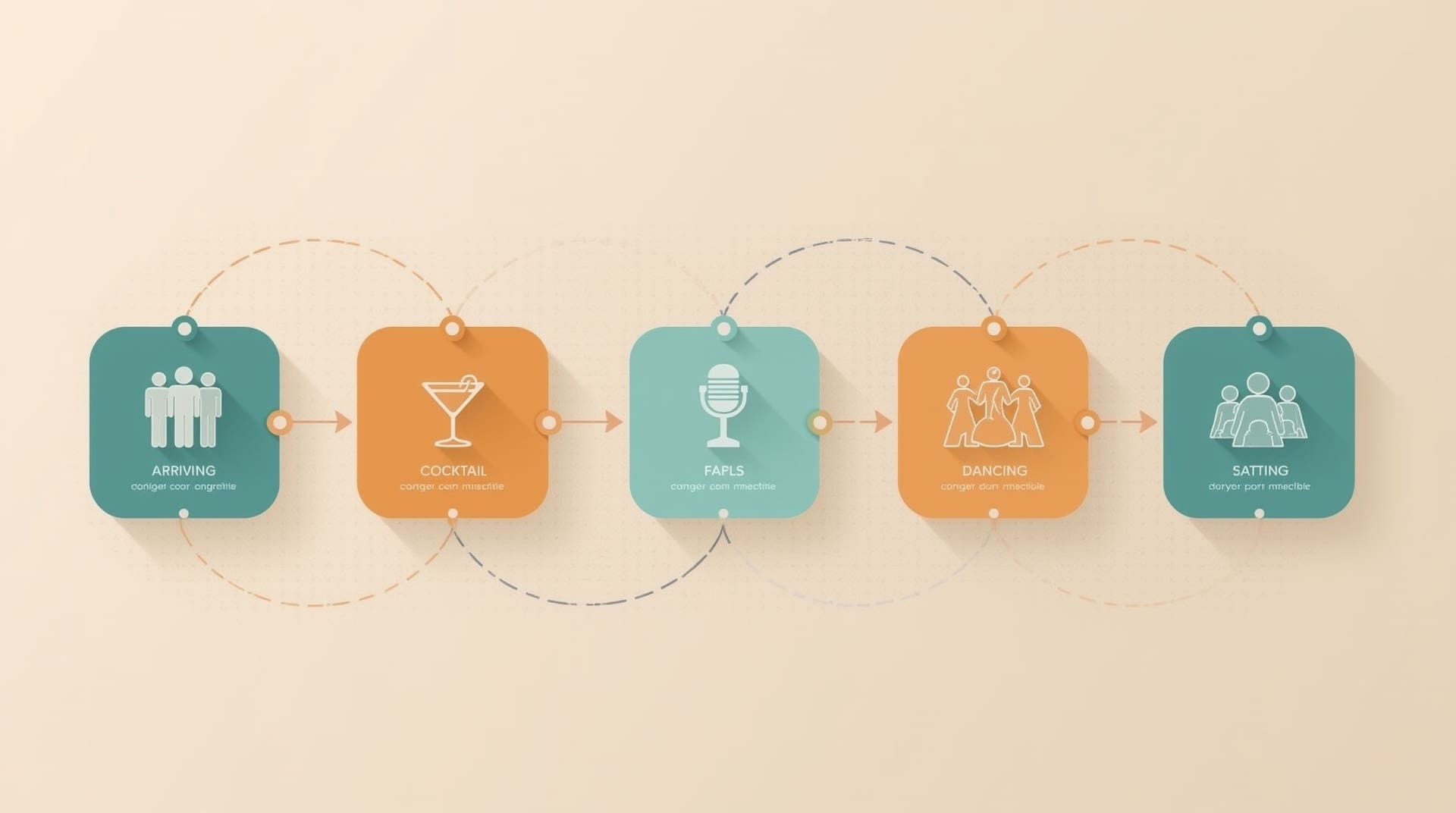 Infographic showing six sequential phases of a corporate event music timeline
