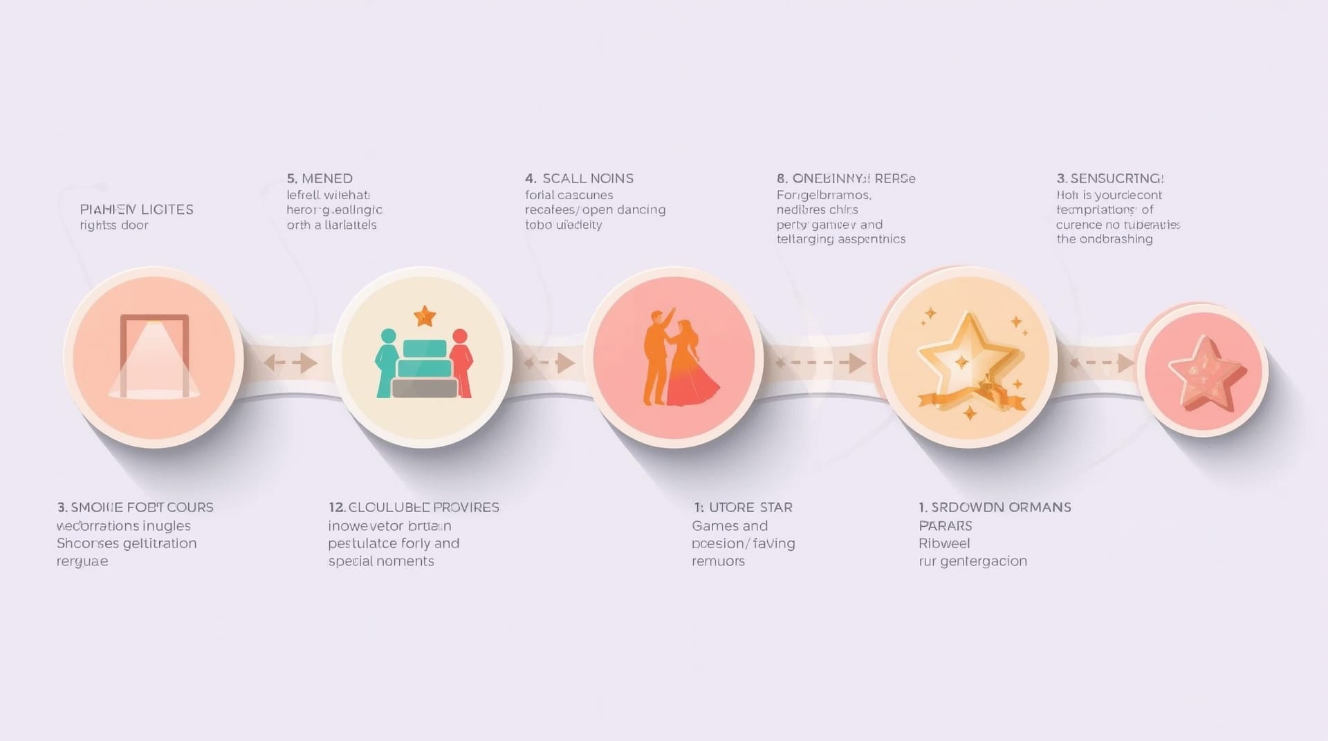 Infographic timeline of Sweet 16 party moments from arrival to farewell